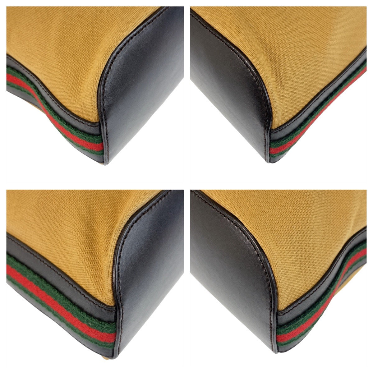 Gucci Shoulder Bag 4286 Canvas, Leather Camel Black Gold Metal Sherry Line Women