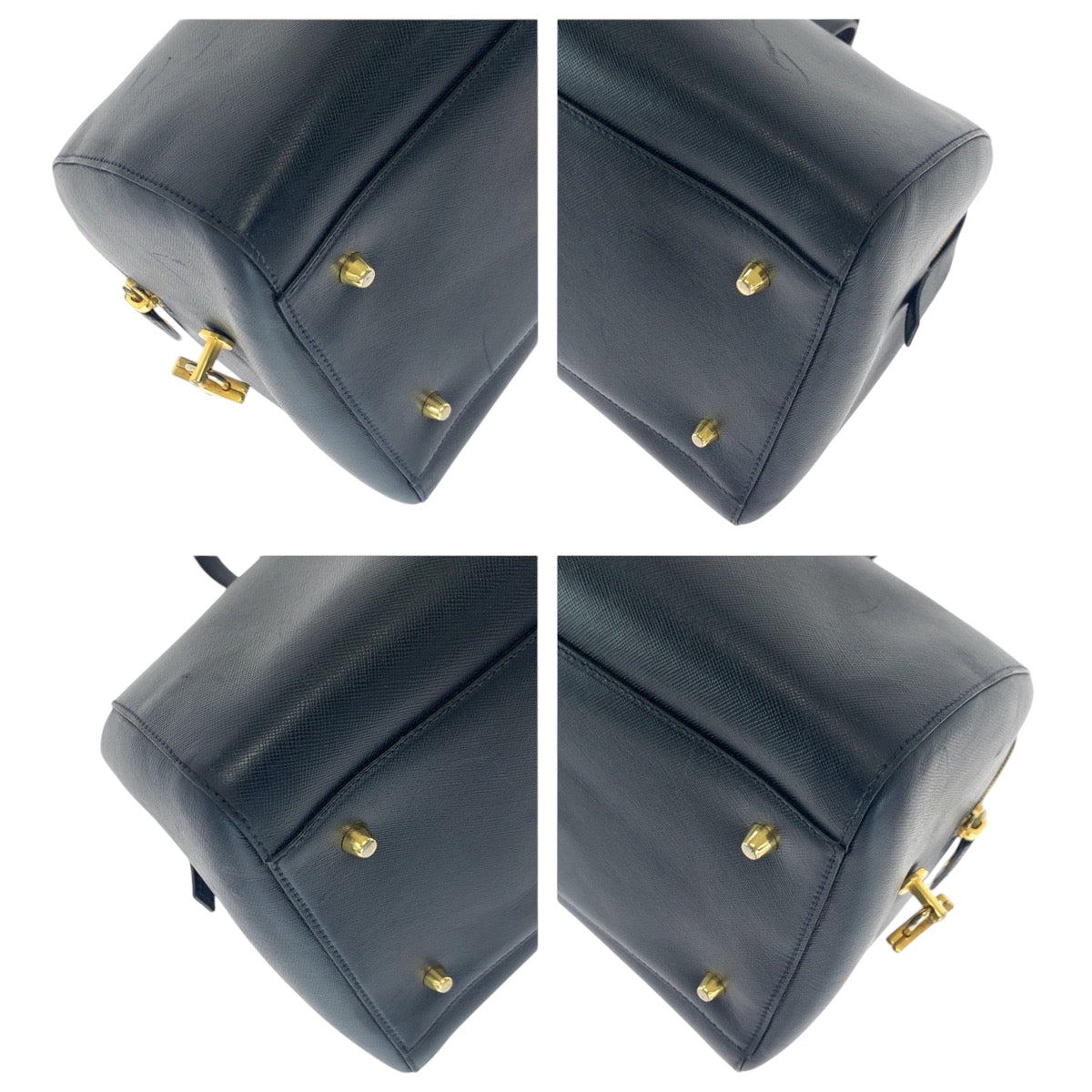 Prada Boston Duffel Bag Leather Navy Gold Metal Boston Duffel Bag Handbag Safiano Women(Unisex)