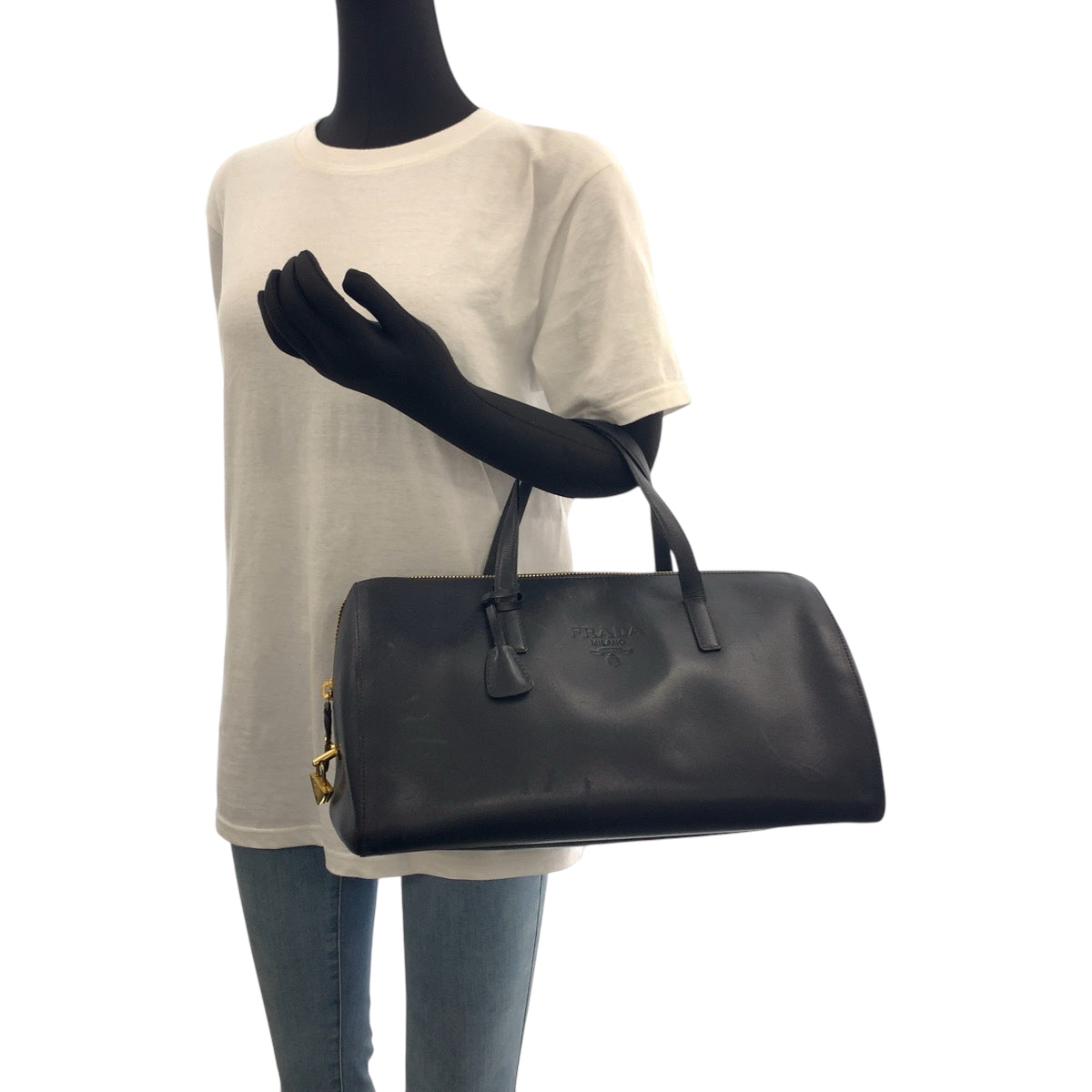 Prada Boston Duffel Bag Leather Navy Gold Metal Boston Duffel Bag Handbag Safiano Women(Unisex)