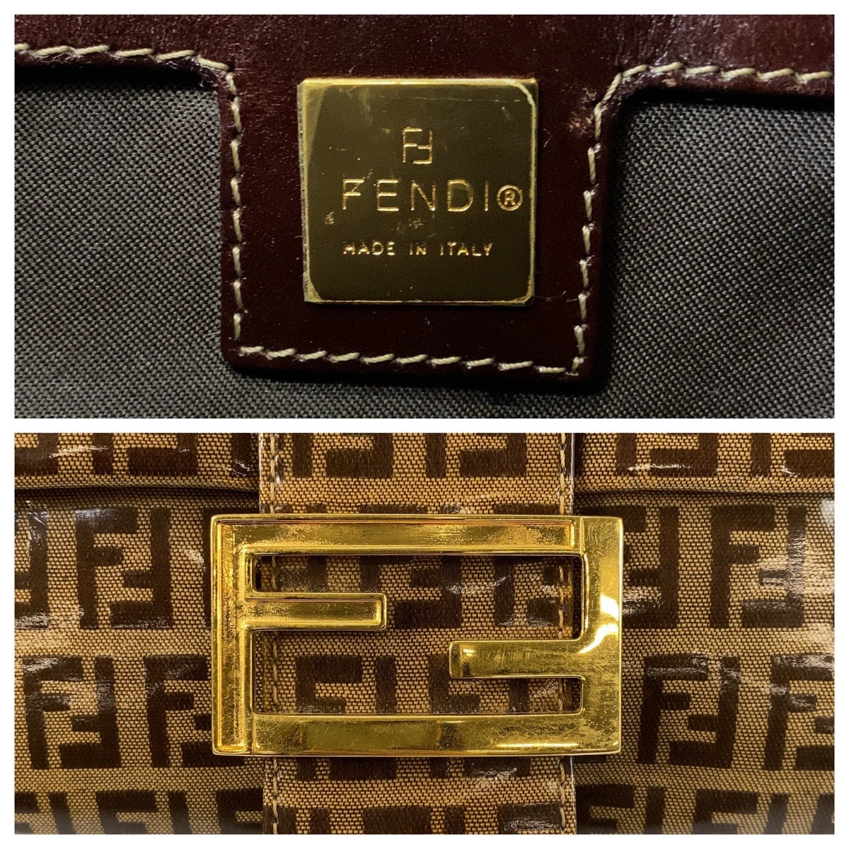 Fendi Shoulder Bag Patent Leather, Leather Brown Zucchino Mamma Bucket Women
