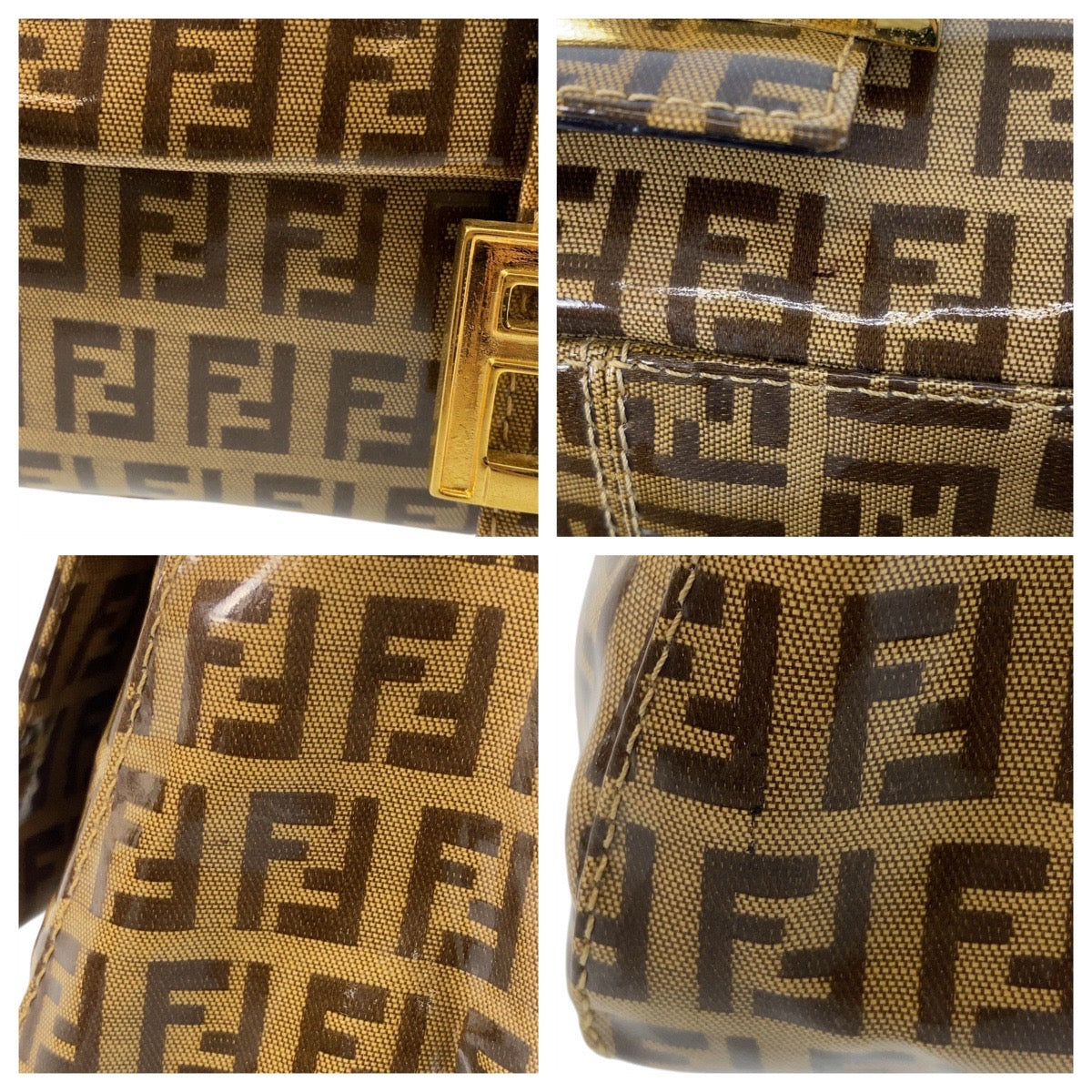Fendi Shoulder Bag Patent Leather, Leather Brown Zucchino Mamma Bucket Women