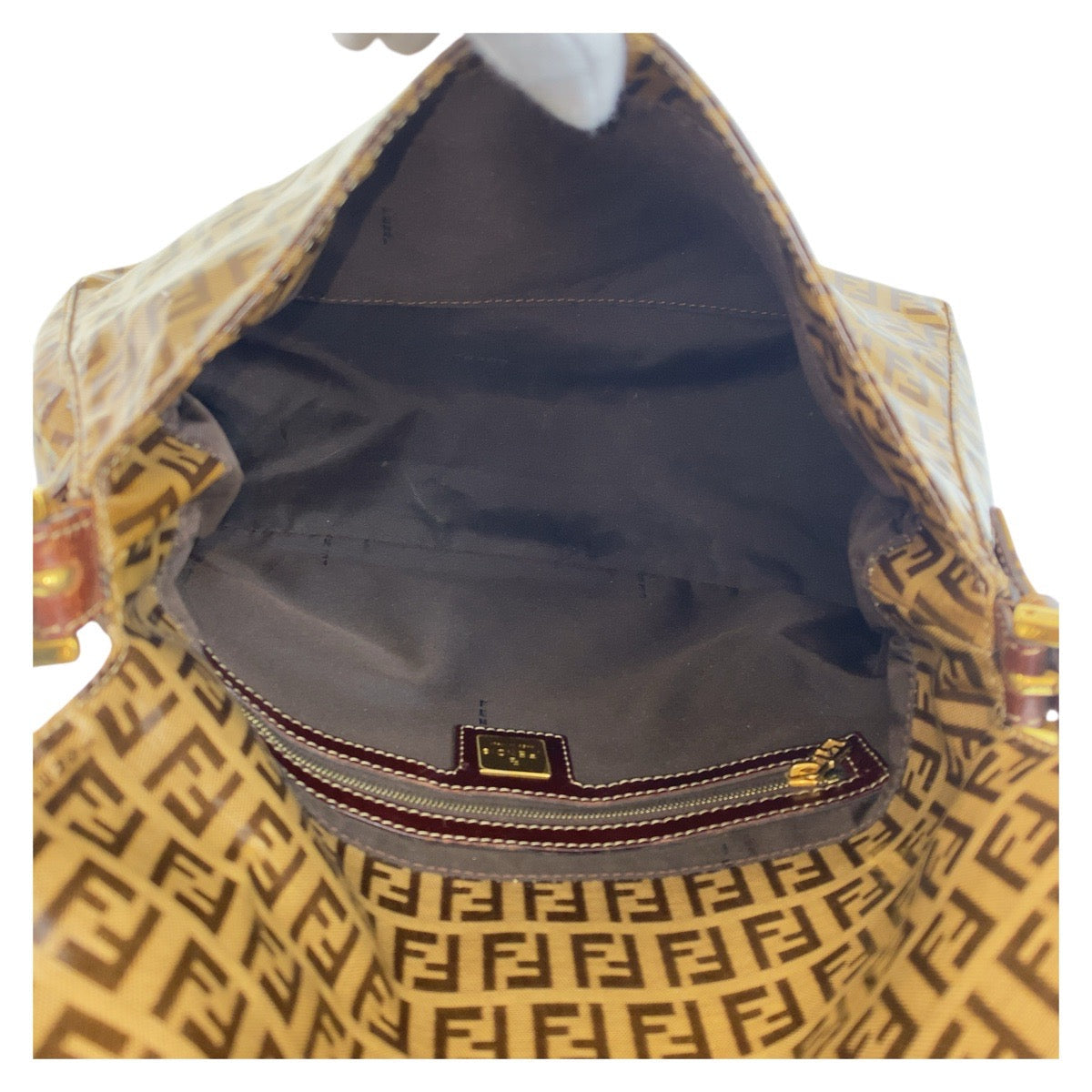 Fendi Shoulder Bag Patent Leather, Leather Brown Zucchino Mamma Bucket Women