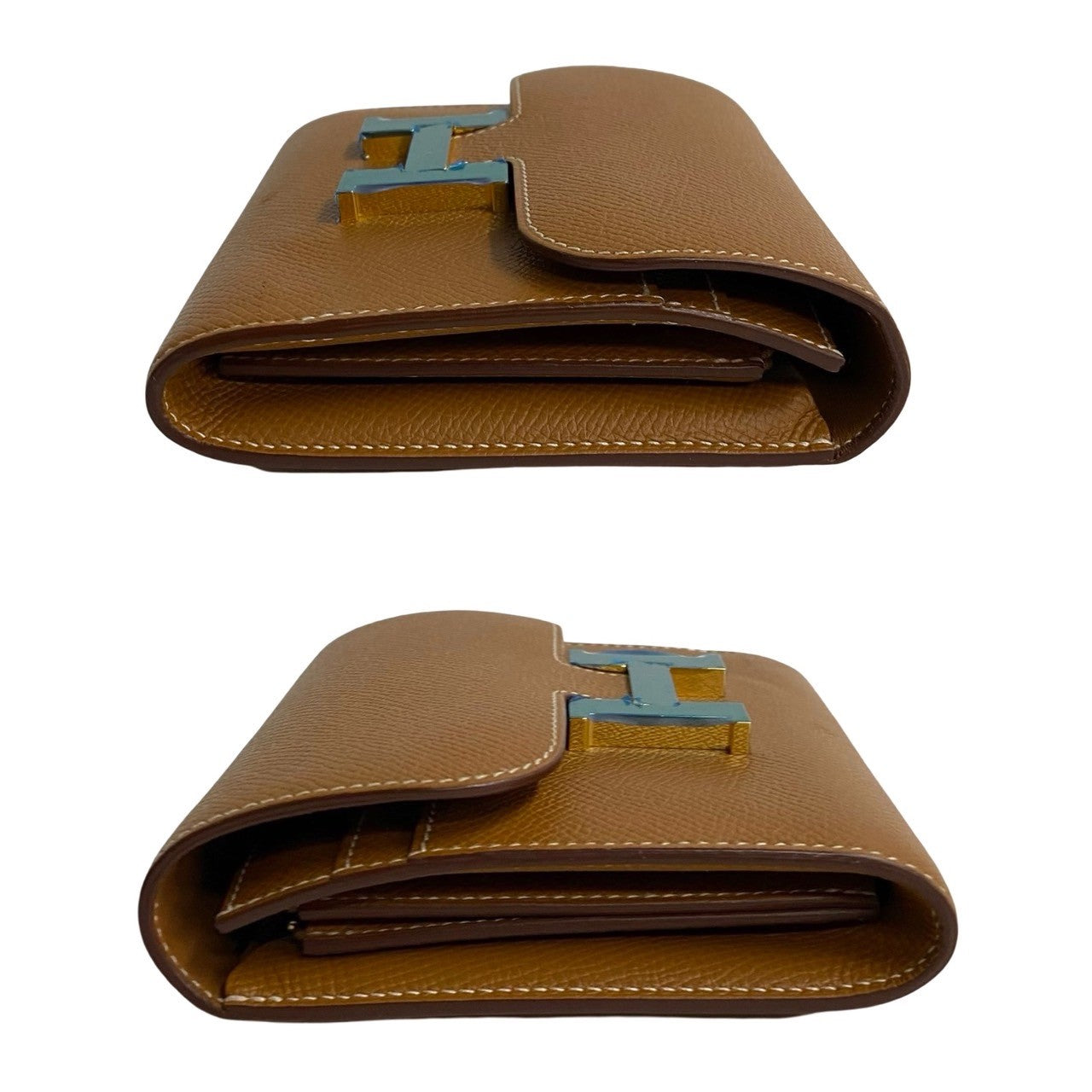 Hermes Bifold Wallet Epsom Brown Logo Metal Constance Compact Women