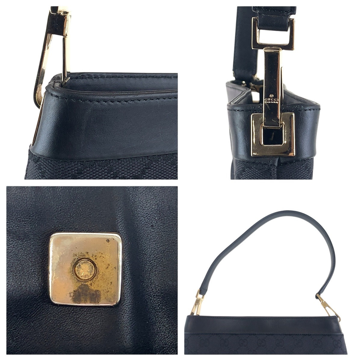 Gucci Shoulder Bag 001 4231 Gg Canvas, Leather Black Goldmetal Women
