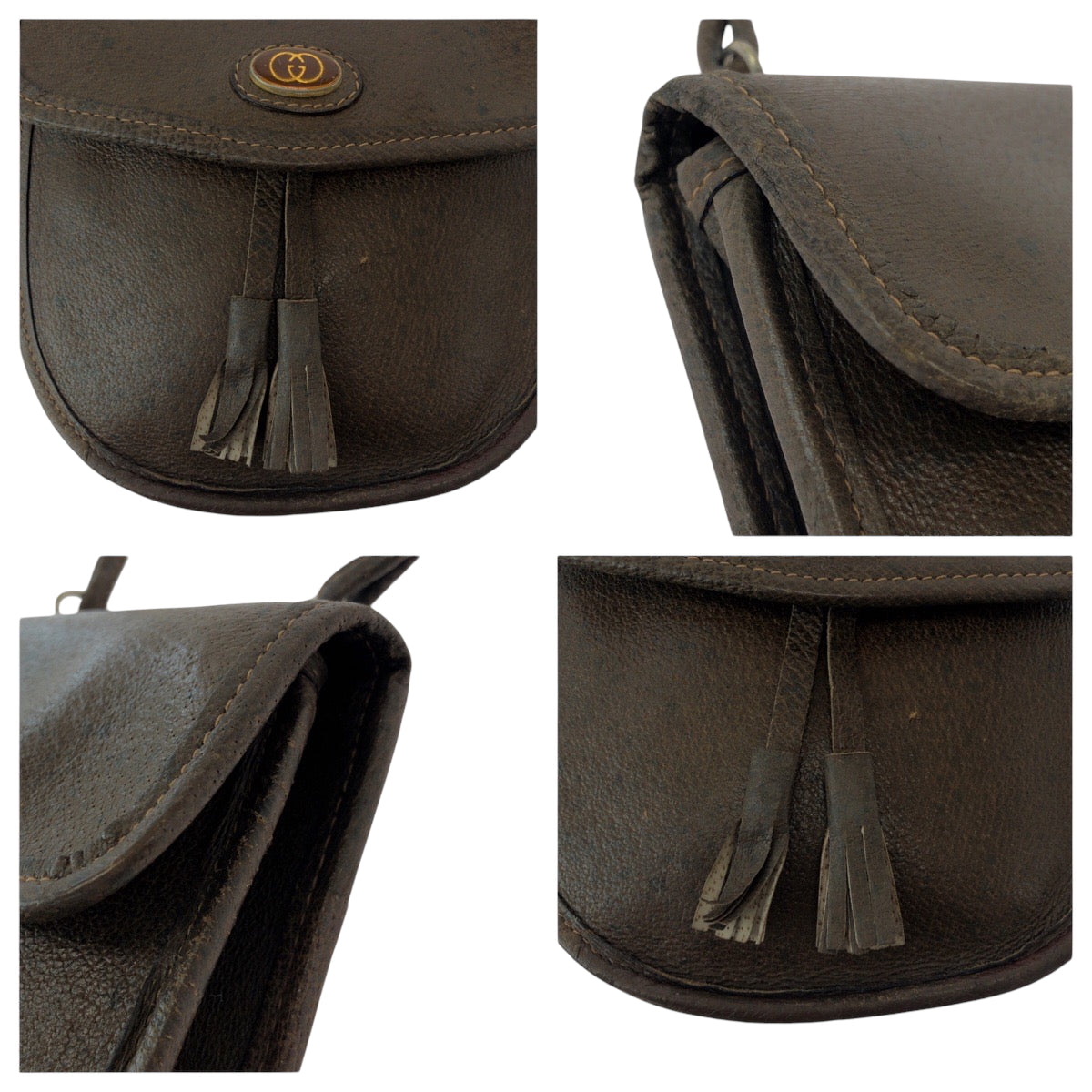 Gucci Shoulder Bag Leather Brown Gold Metal Shoulder Bag Pochette Old Gucci Women