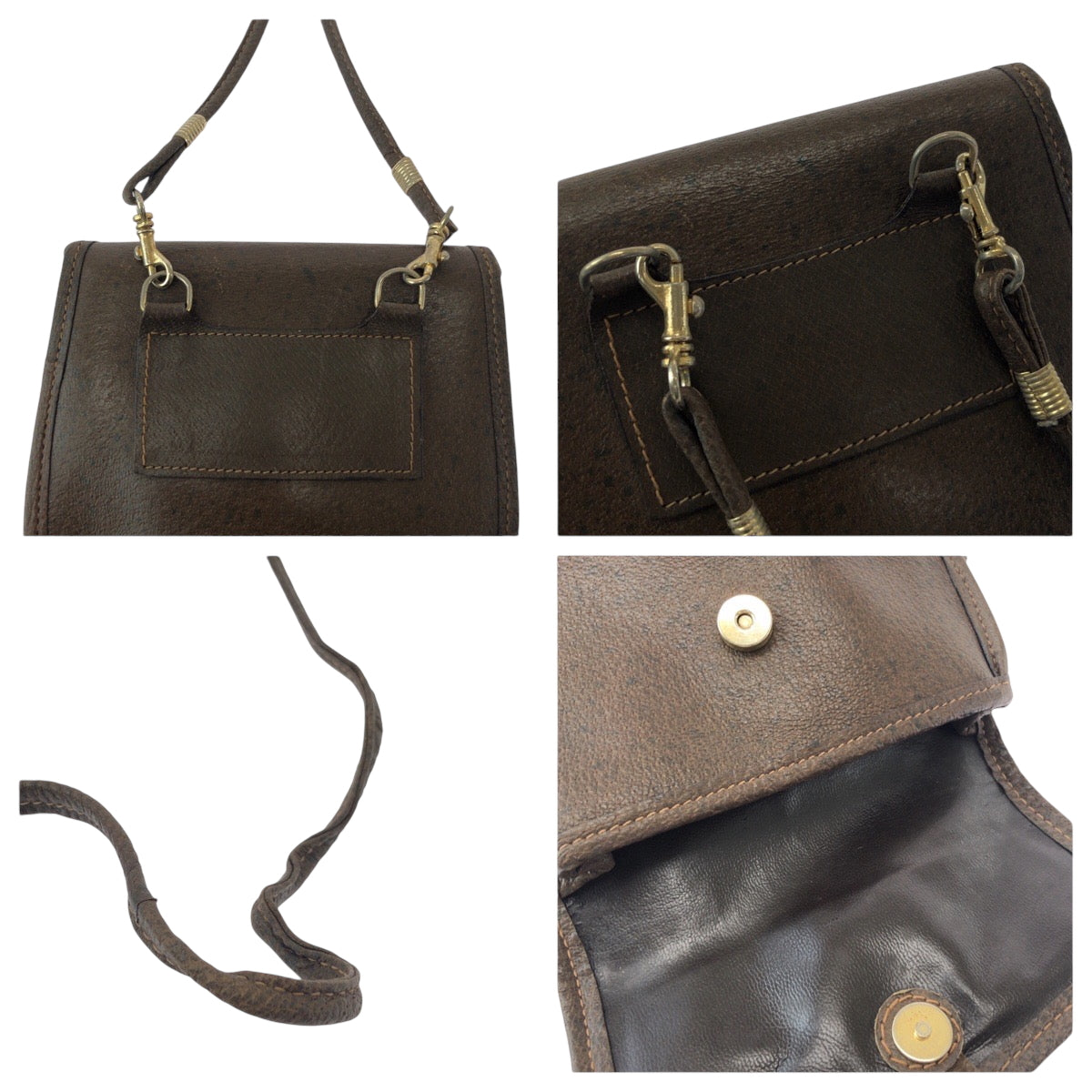 Gucci Shoulder Bag Leather Brown Gold Metal Shoulder Bag Pochette Old Gucci Women