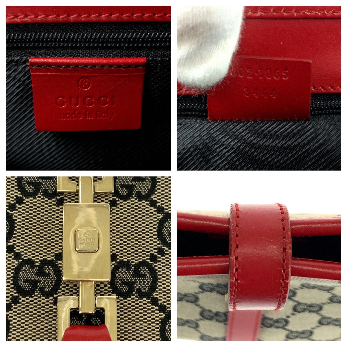 Gucci Handbag 002 1065 Gg Canvas Gray Red Gold Metal Handbag Tote Bag Jackie Women
