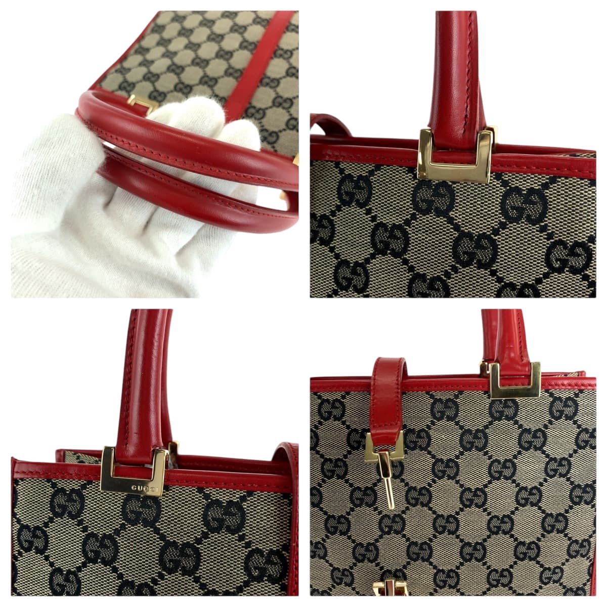 Gucci Handbag 002 1065 Gg Canvas Gray Red Gold Metal Handbag Tote Bag Jackie Women
