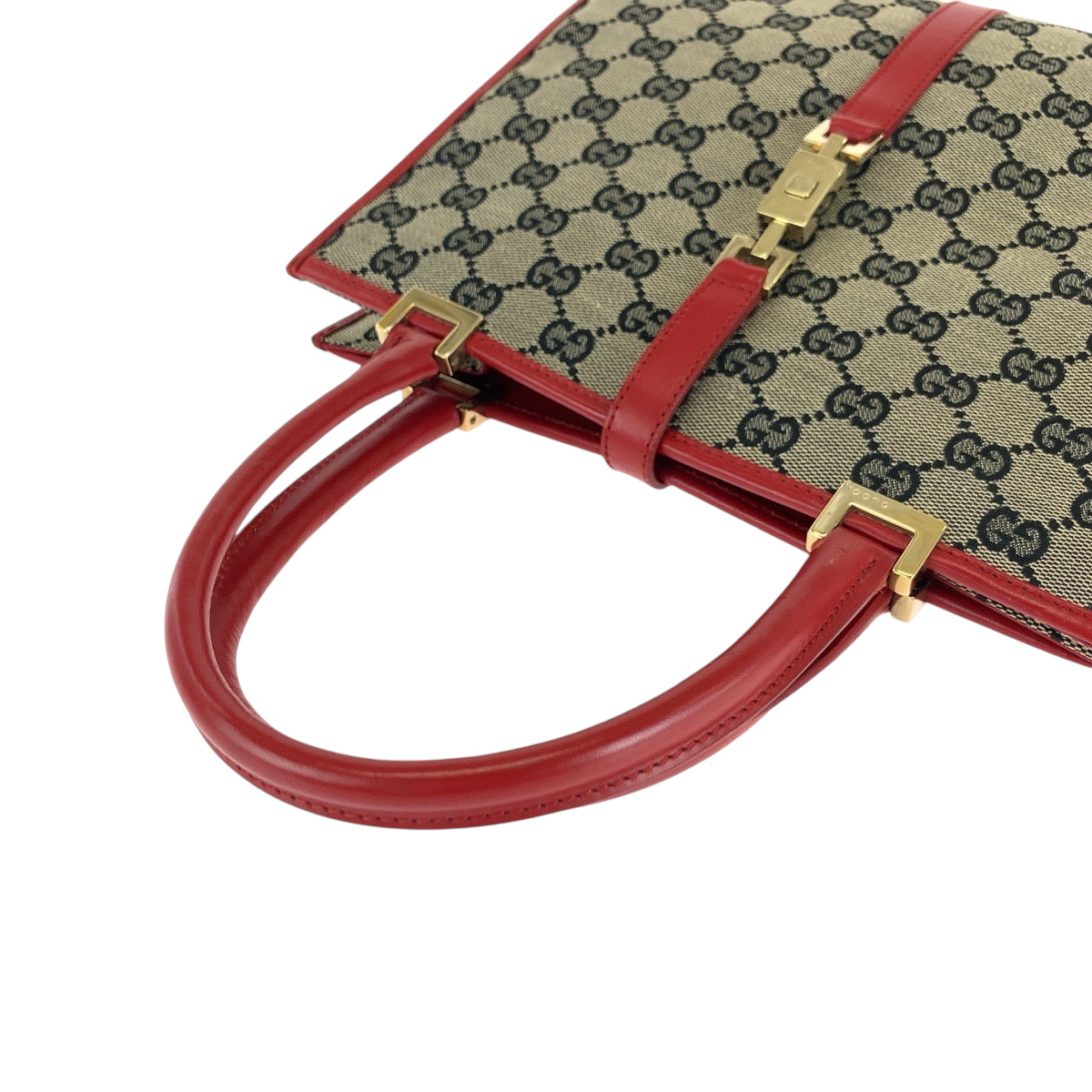 Gucci Handbag 002 1065 Gg Canvas Gray Red Gold Metal Handbag Tote Bag Jackie Women