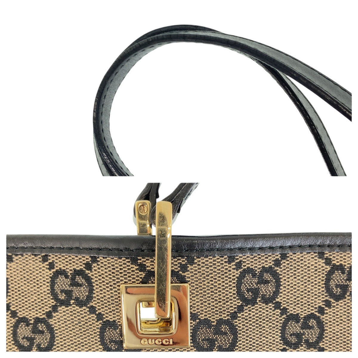 Gucci Tote Bag 002 1098 Gg Canvas, Leather Black Goldmetal Tote Bag Shoulder Bag Women