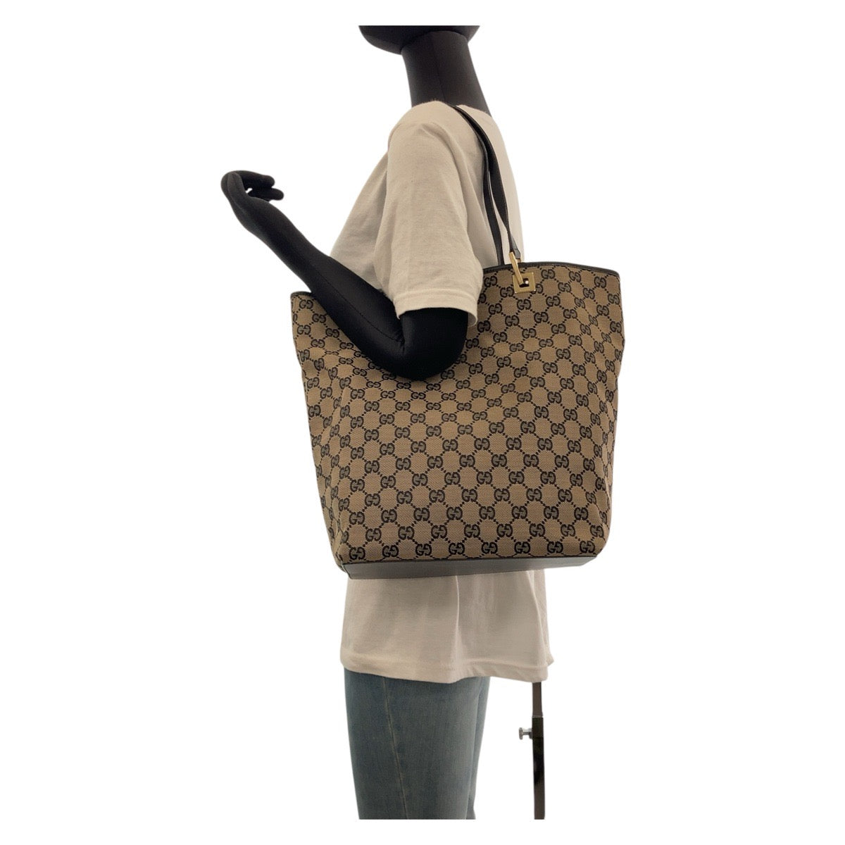 Gucci Tote Bag 002 1098 Gg Canvas, Leather Black Goldmetal Tote Bag Shoulder Bag Women