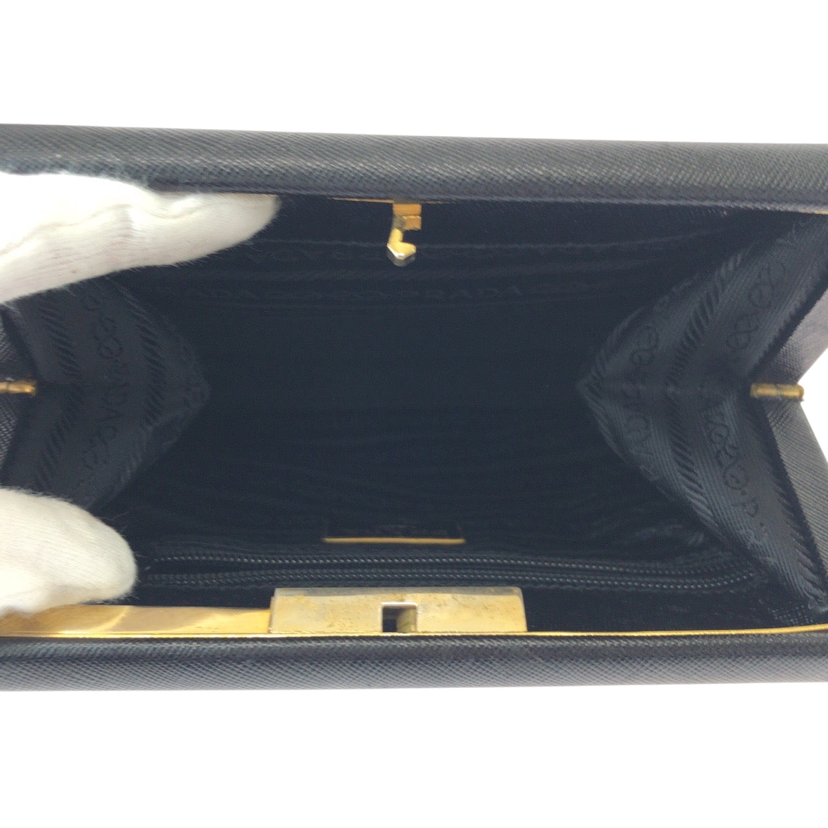 Prada Business Bag Leather Black Goldmetal Business Bag Clutch Bag Safiano Logo Women