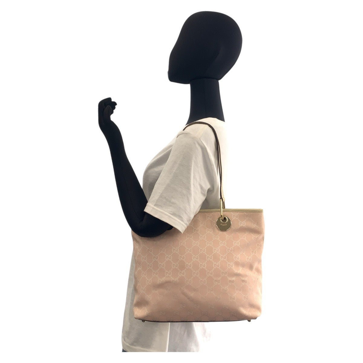 Gucci Tote Bag 139552 Gg Canvas, Leather Pink White Gold Metal Tote Bag Shoulder Bag Women