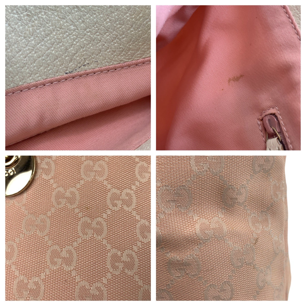 Gucci Tote Bag 139552 Gg Canvas, Leather Pink White Gold Metal Tote Bag Shoulder Bag Women