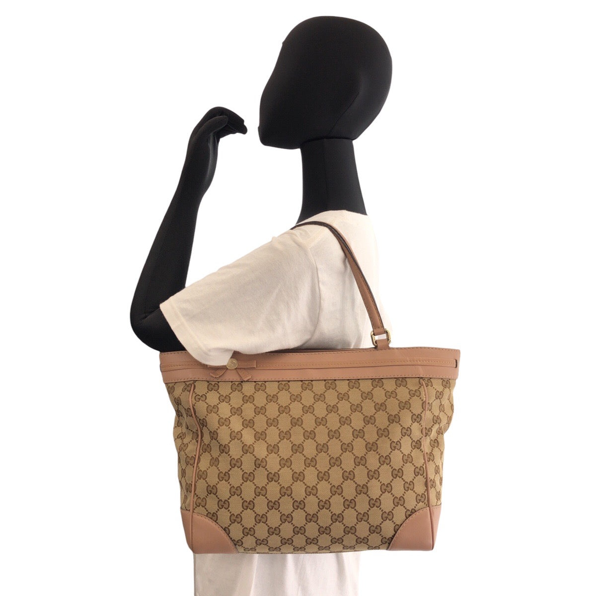 Gucci Tote Bag 257061 Gg Canvas, Leather Beige Tote Bag Shoulder Bag Mayfair Women