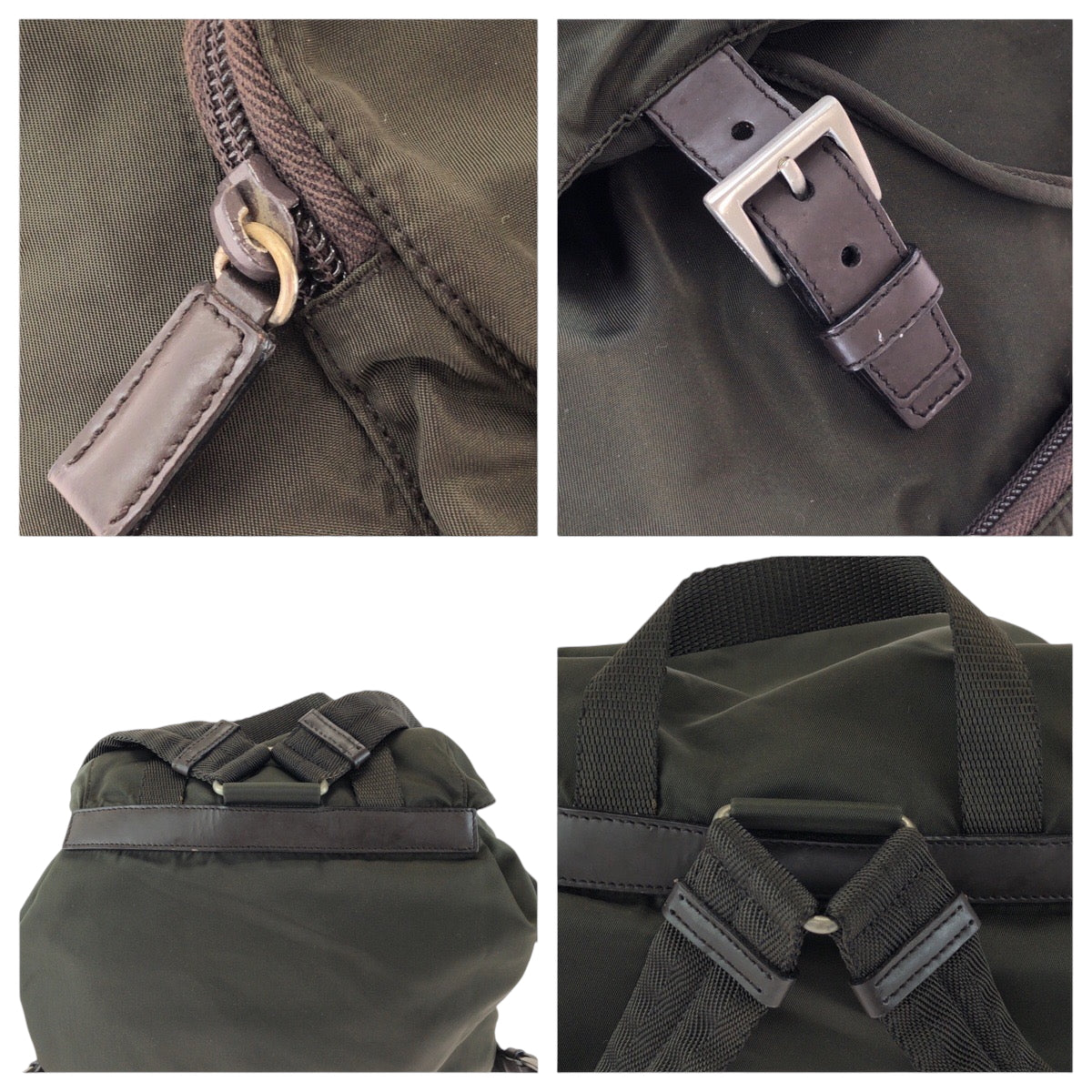 Prada Backpack Nylon Khaki Brown Silvermetal Backpack Backpack Test Triangle With Logo Women