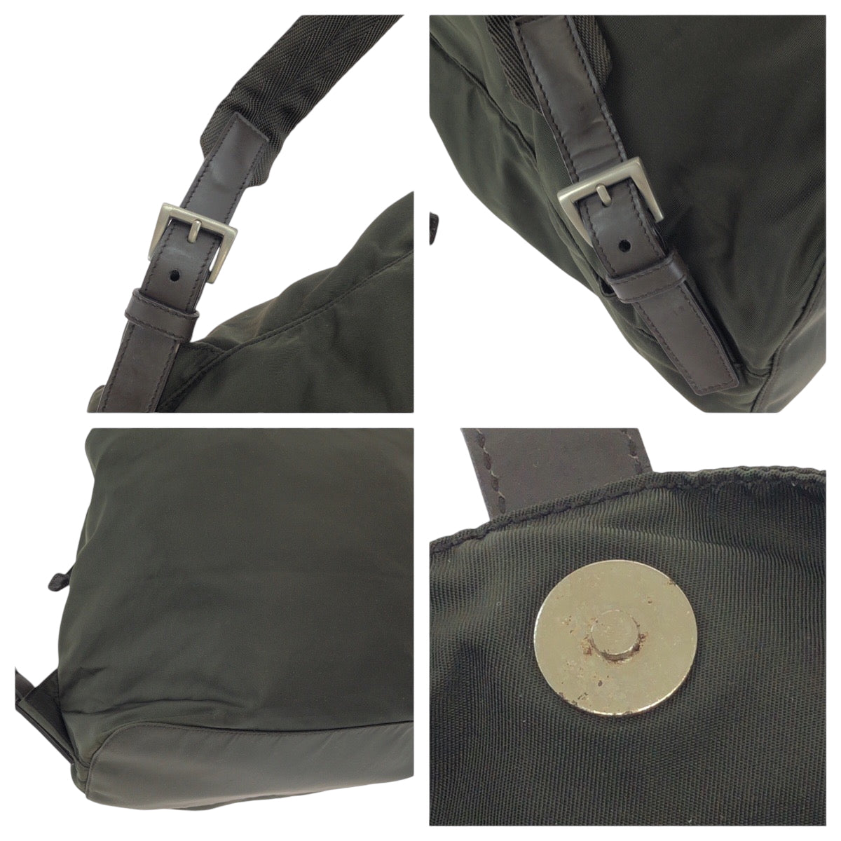 Prada Backpack Nylon Khaki Brown Silvermetal Backpack Backpack Test Triangle With Logo Women