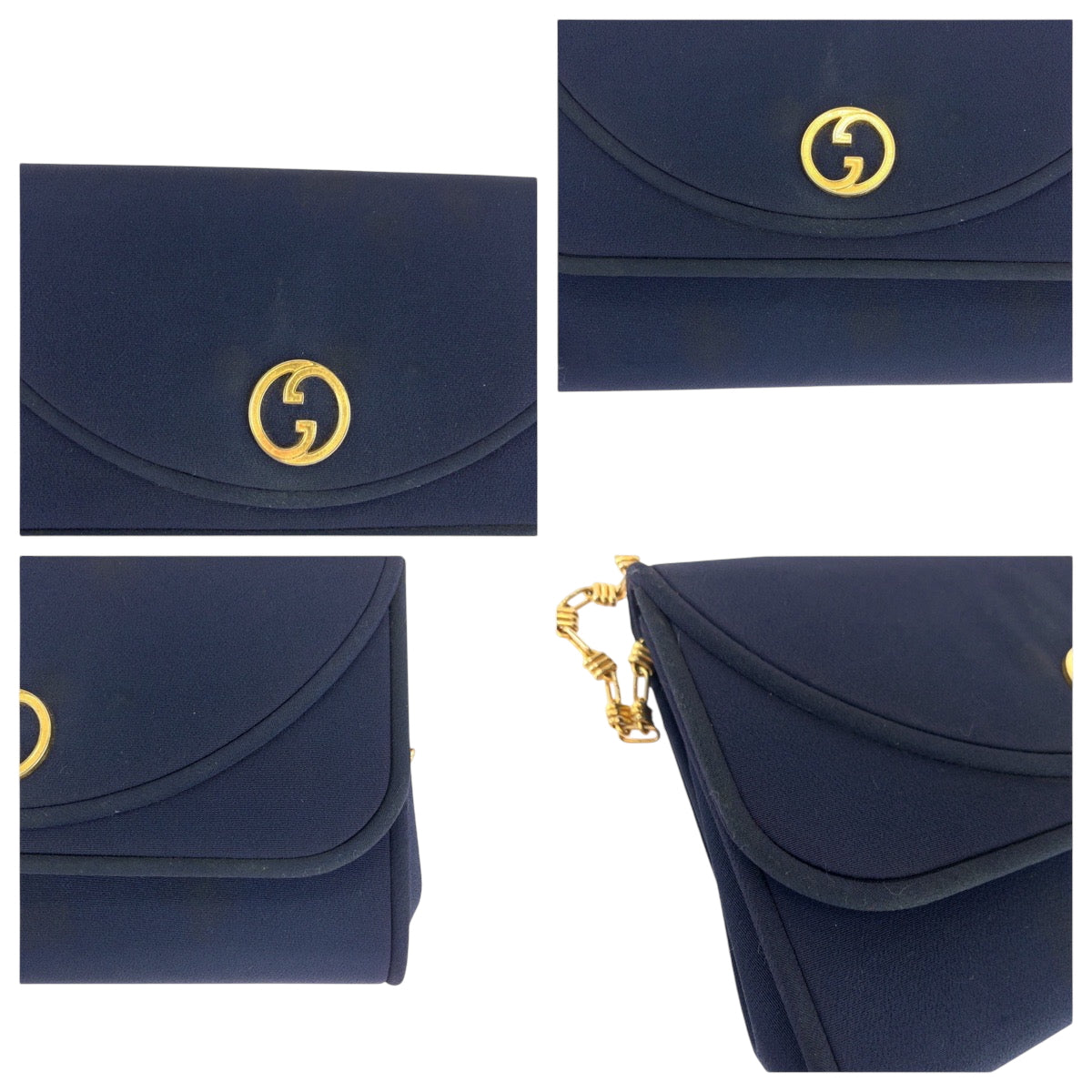 Gucci Shoulder Bag Canvas Navy Gold Metal Chainshoulder Bag Shoulder Old Gucci Women