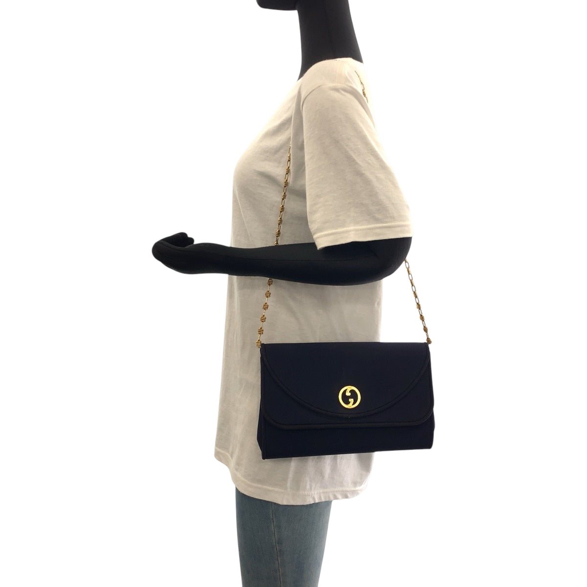 Gucci Shoulder Bag Canvas Navy Gold Metal Chainshoulder Bag Shoulder Old Gucci Women