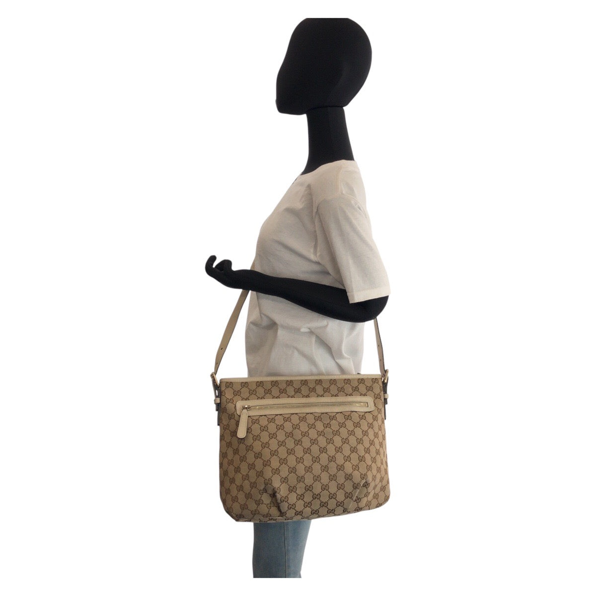 Gucci Shoulder Bag 388930 Gg Canvas, Leather Beige Ivory Gold Metal Shoulder Bag Messenger Bag Women