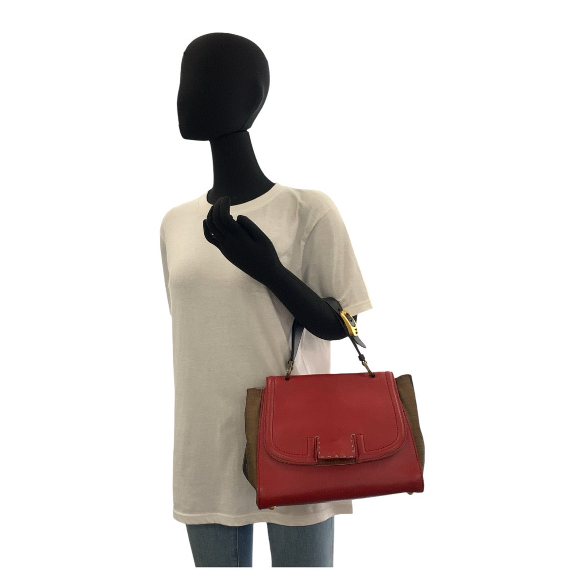 Fendi Handbag Leather, Canvas Red Brown Handbag Shoulder Bag 2Way Pecan Silvana Women