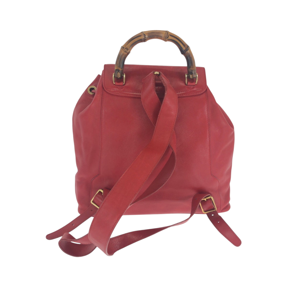 Gucci Backpack 003 2058 0016 Leather Red Brown Gold Metal Backpack Backpack Bamboo Women