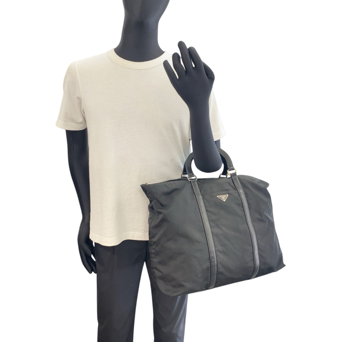 Prada Tote Bag Nylon Black Silvermetal Tote Bag Shoulder Bag 2Way Test Triangle With Logo Mens
