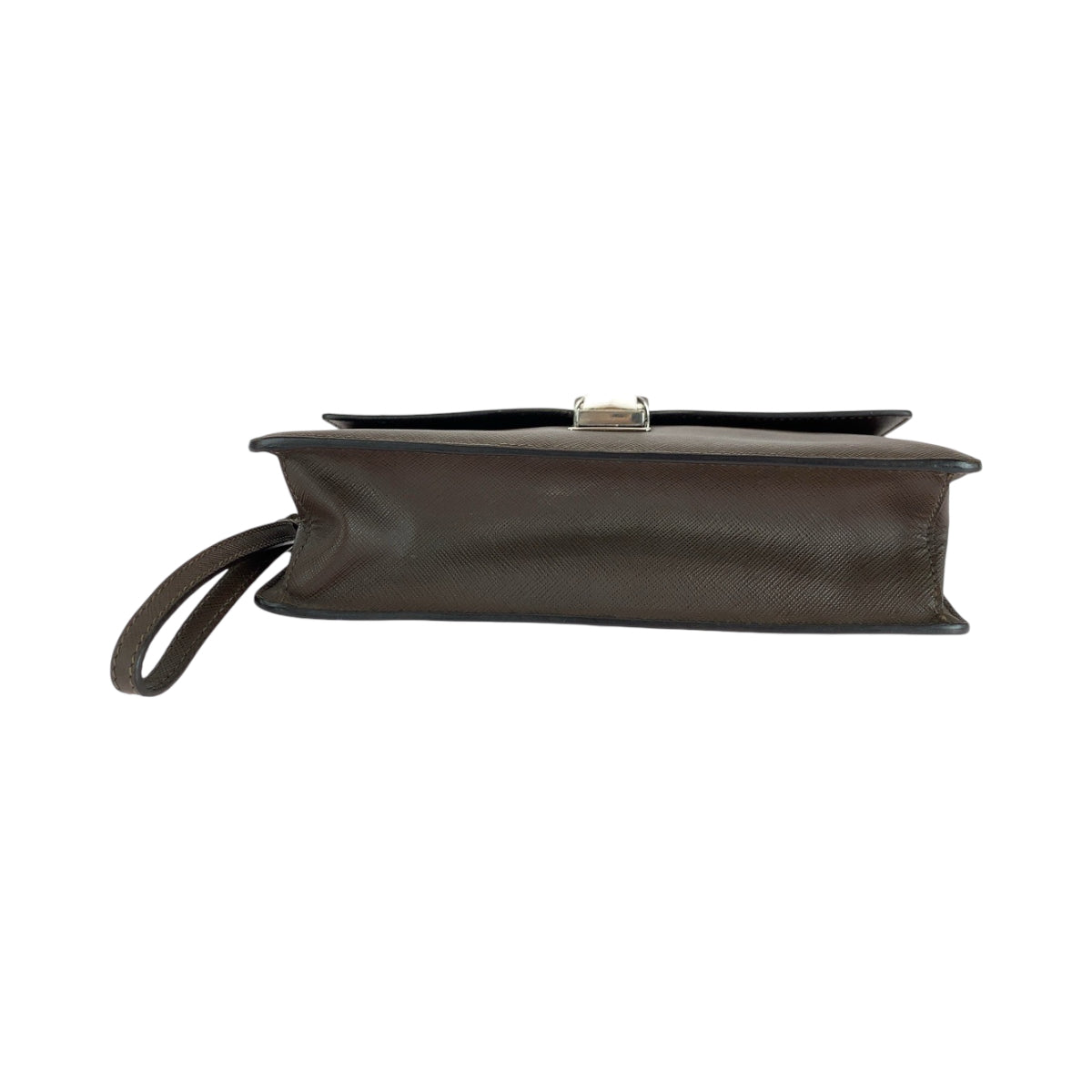 Prada Clutch Bag Leather Brown Silver Metal Clutch Bag Business Bag Safiano Triangle With Logo Mens