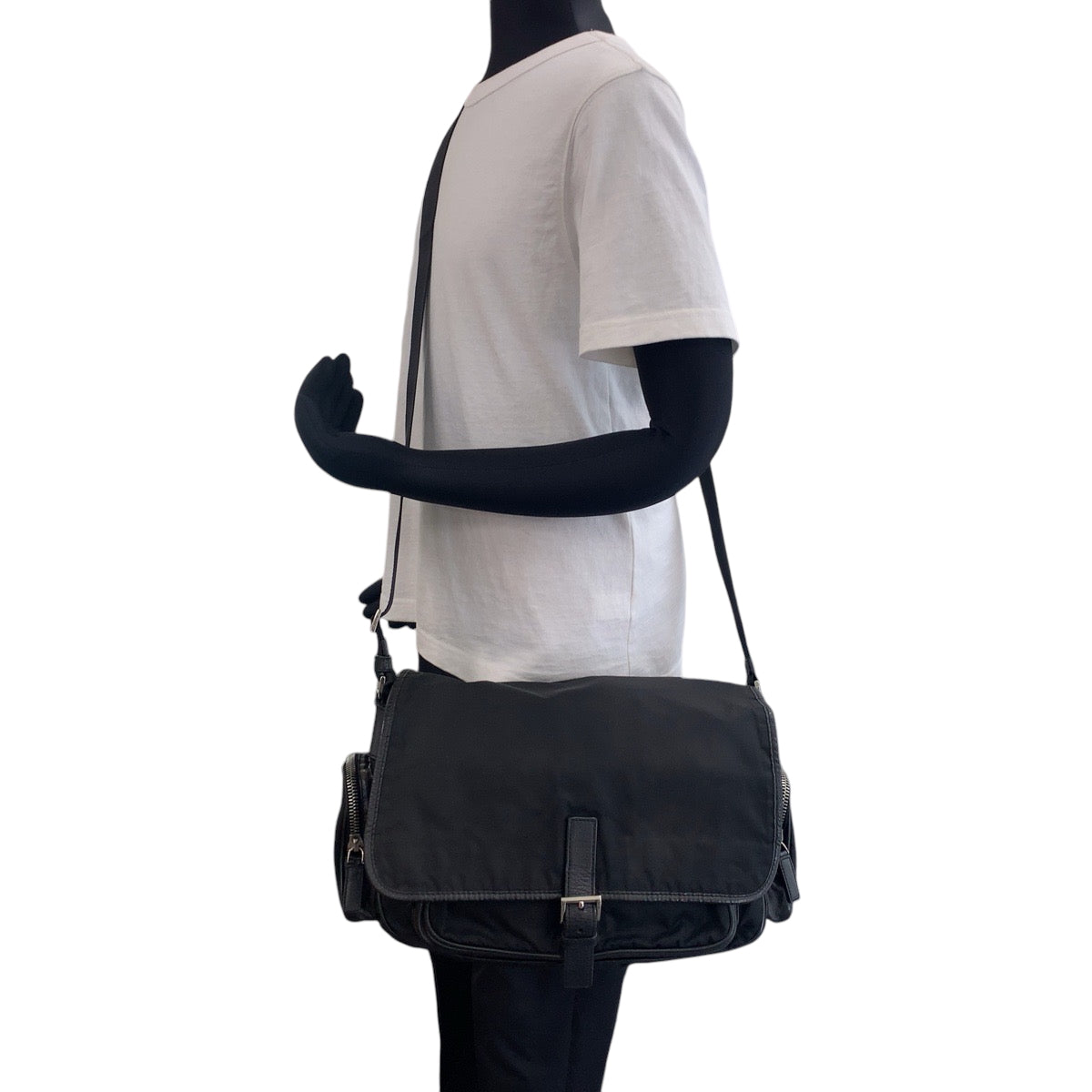 Prada Shoulder Bag Nylon Black Silvermetal Shoulder Bag Messenger Bag Test Triangle With Logo Mens