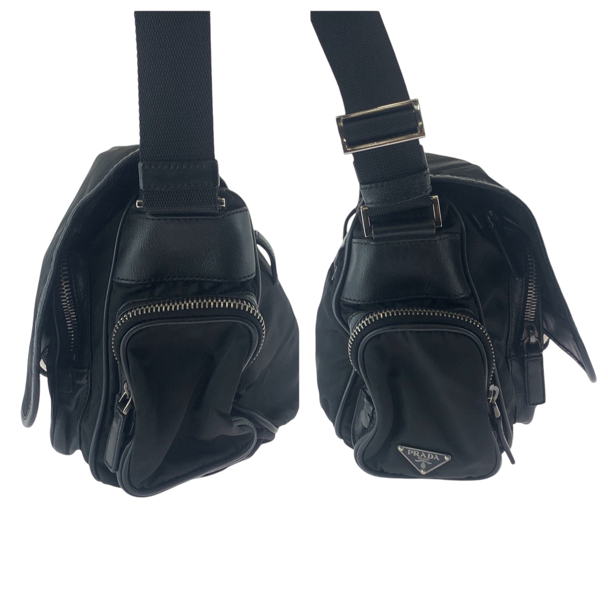 Prada Shoulder Bag Nylon Black Silvermetal Shoulder Bag Messenger Bag Test Triangle With Logo Mens