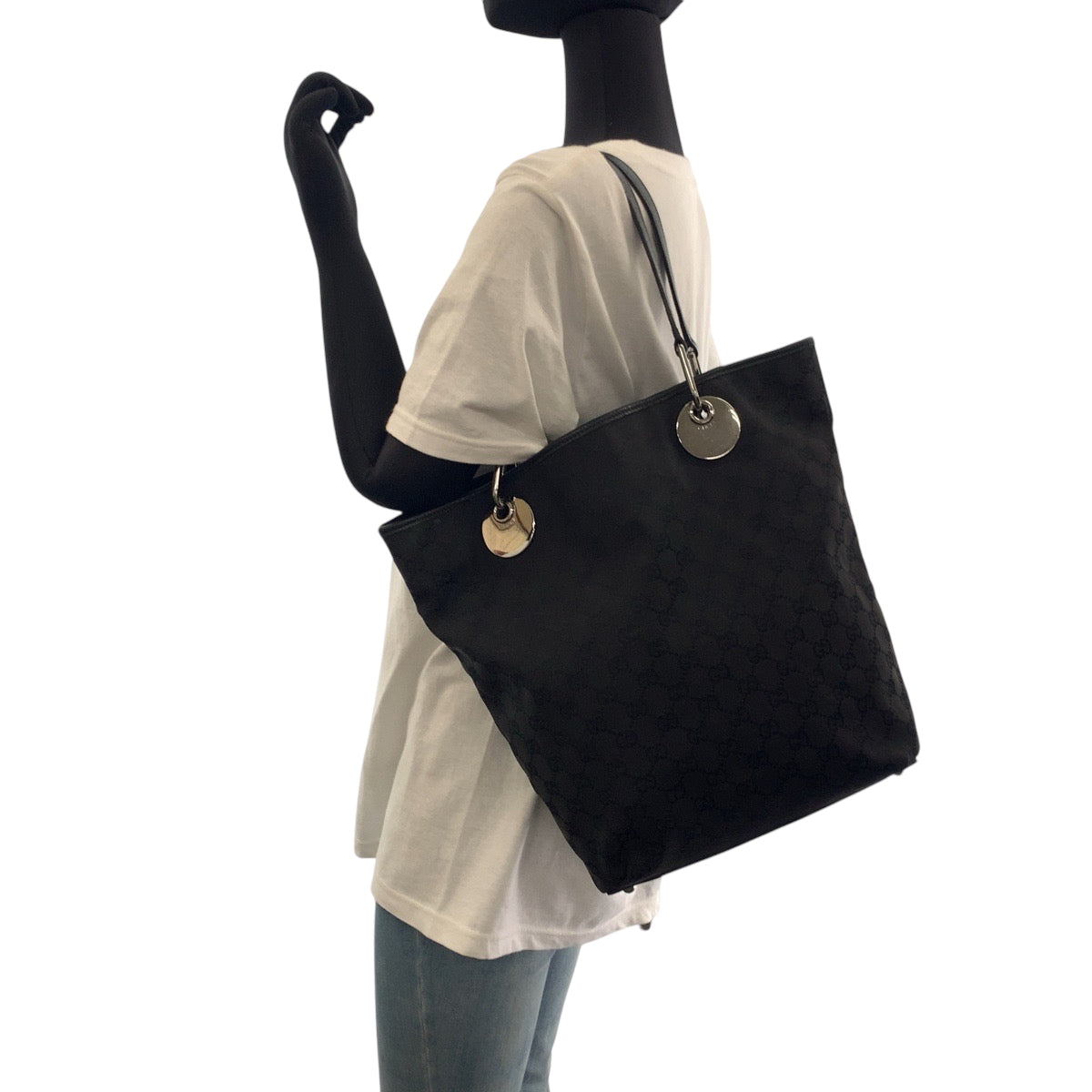 Gucci Tote Bag 120836 Gg Canvas Black Silvermetal Tote Bag Shoulder Bag Women