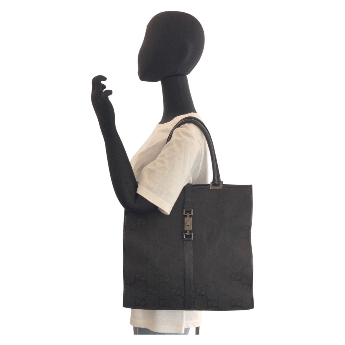 Gucci Tote Bag 002 1064 Gg Canvas, Leather Black Black Tote Bag Shoulder Bag Jackie Gg Jumbo Women
