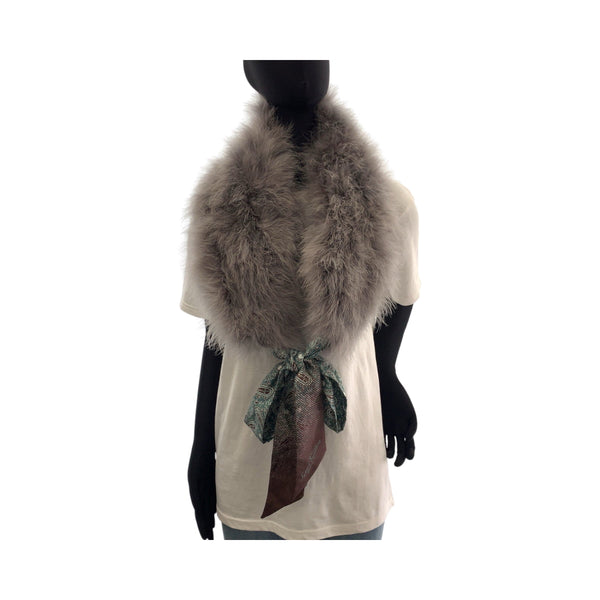 Louis Vuitton Scarf Mp1258 Fur, Silk Gray Green Scarf Stole Tippet Paisley Pattern Women