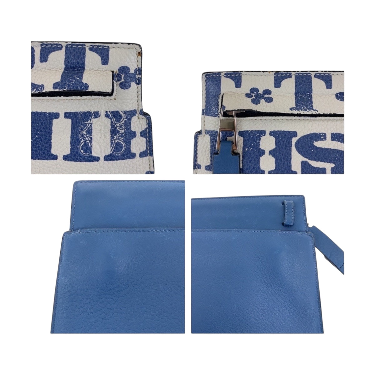 Loewe Clutch Bag Leather Blue White Silvermetal Clutch Bag Business Bag T Pouch Women