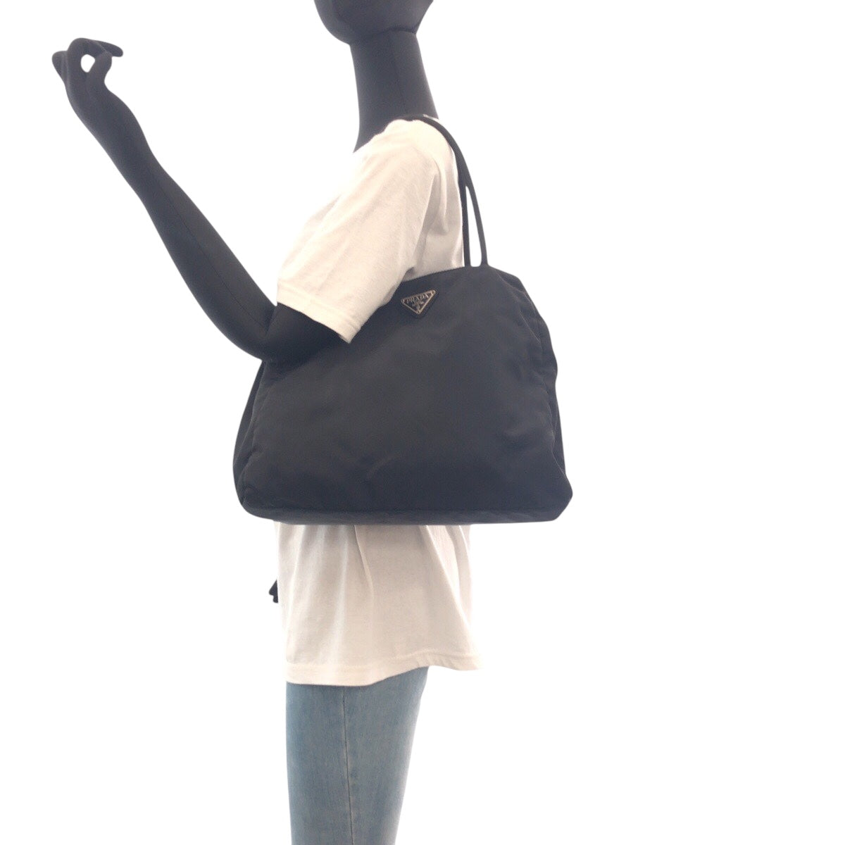 Prada Tote Bag Nylon Black Silvermetal Tote Bag Shoulder Bag Handbag Test Triangle With Logo Women