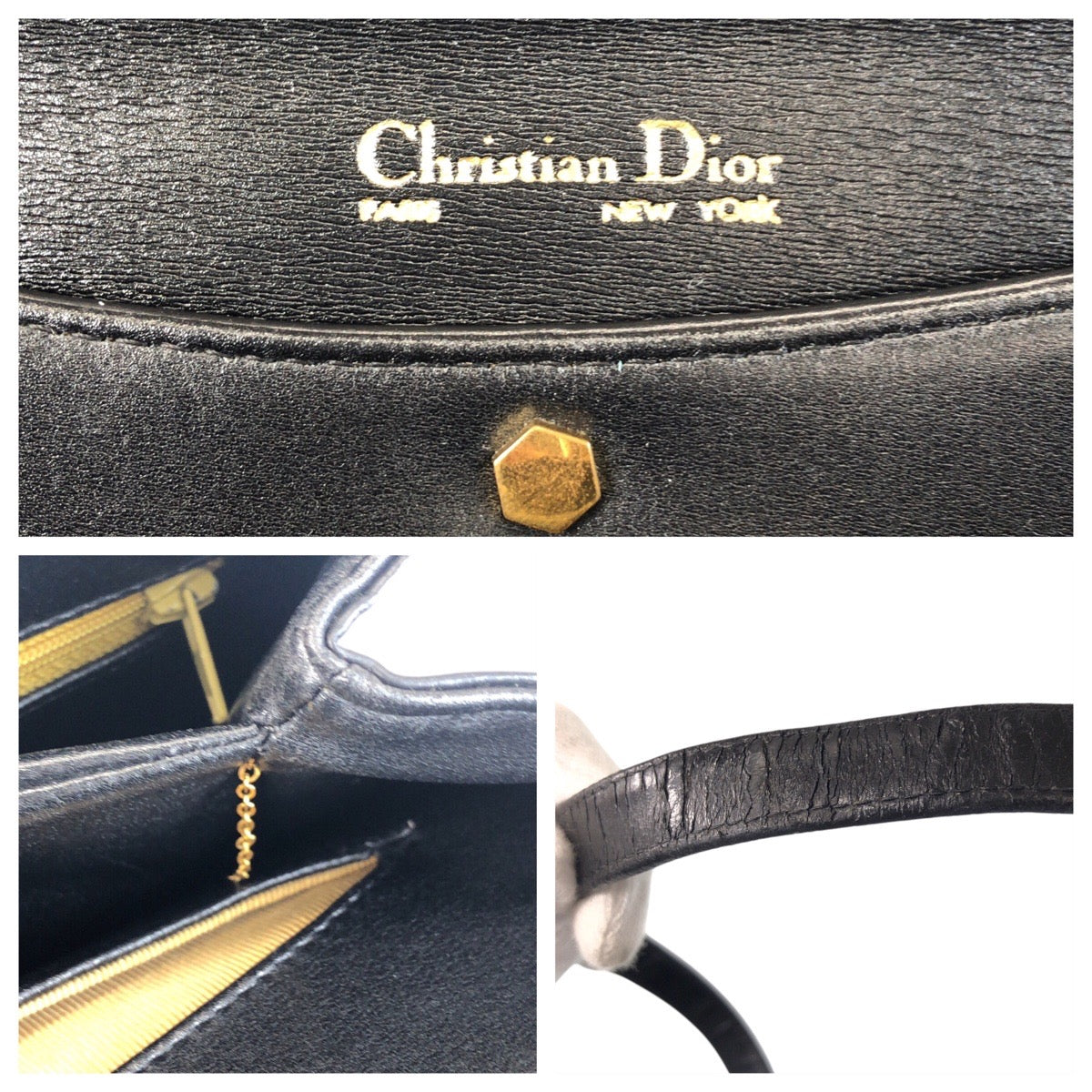 Christian Dior Shoulder Bag Leather Black Goldmetal 2Way Shoulder Bag Handbag Trotter Women