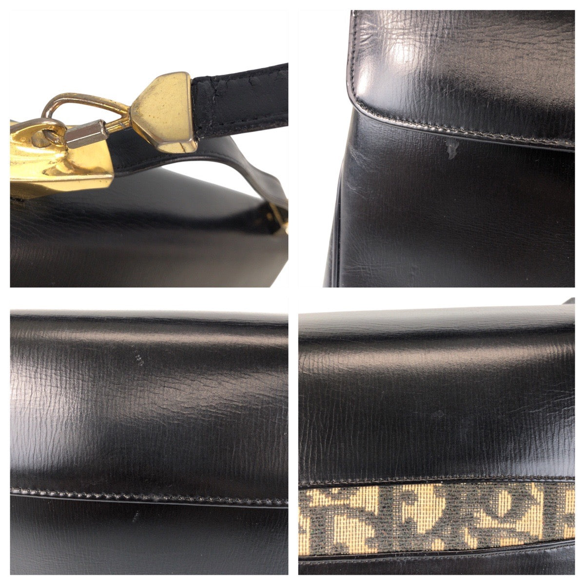 Christian Dior Shoulder Bag Leather Black Goldmetal 2Way Shoulder Bag Handbag Trotter Women