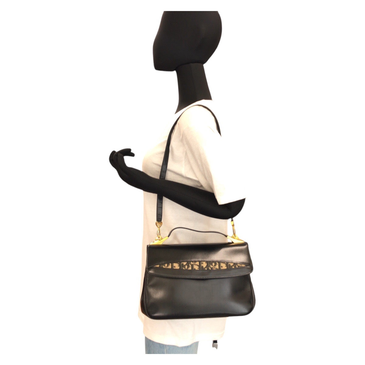 Christian Dior Shoulder Bag Leather Black Goldmetal 2Way Shoulder Bag Handbag Trotter Women