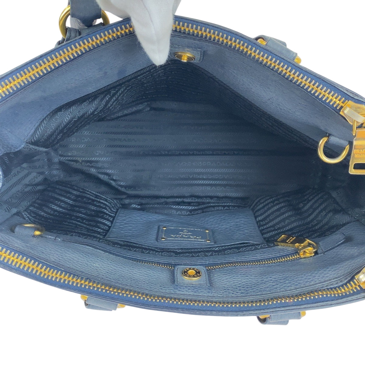 Prada Tote Bag Bn2420 Leather Blue Goldmetal Tote Bag Handbag Vitterodino Logo Women