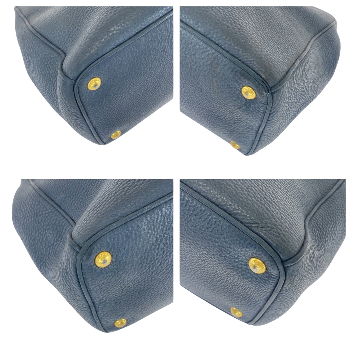 Prada Tote Bag Bn2420 Leather Blue Goldmetal Tote Bag Handbag Vitterodino Logo Women
