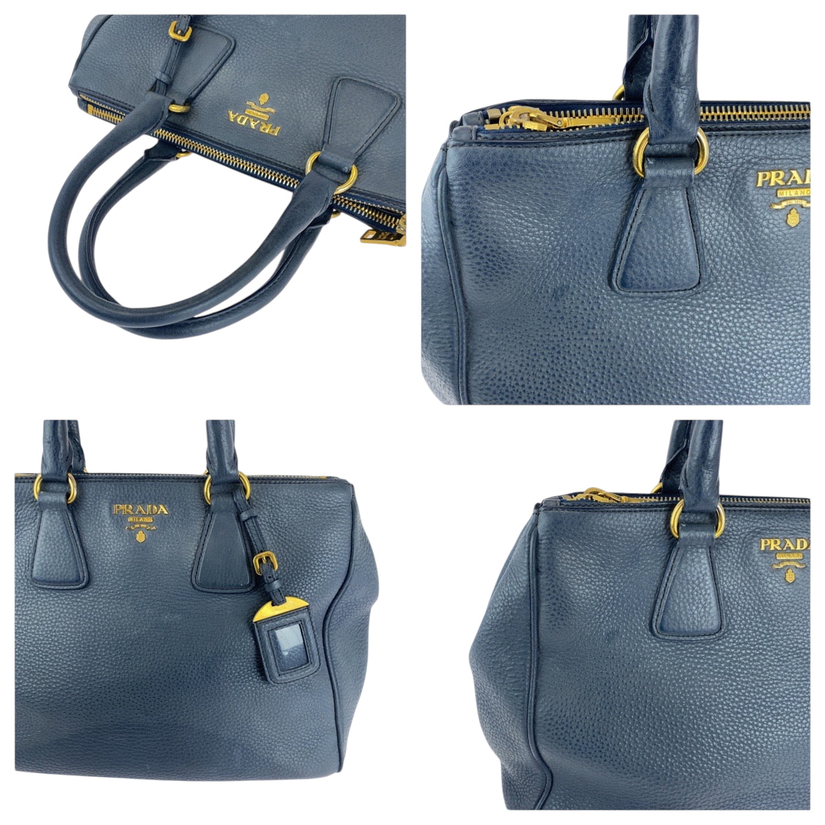 Prada Tote Bag Bn2420 Leather Blue Goldmetal Tote Bag Handbag Vitterodino Logo Women