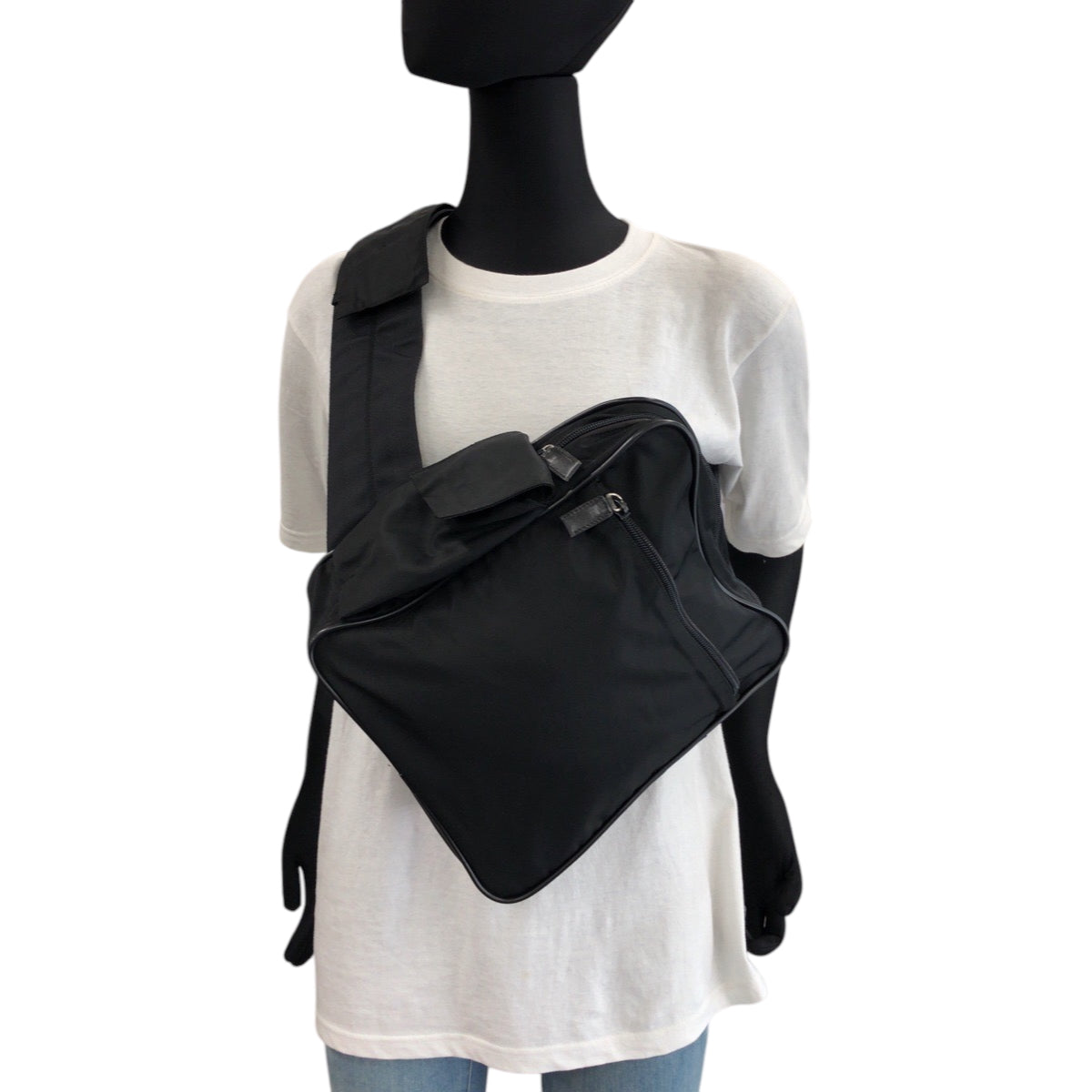 Prada Shoulder Bag Nylon Black Silvermetal Shoulder Bag Messenger Bag Test Triangle With Logo Mens