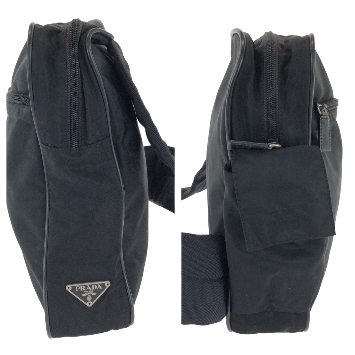 Prada Shoulder Bag Nylon Black Silvermetal Shoulder Bag Messenger Bag Test Triangle With Logo Mens