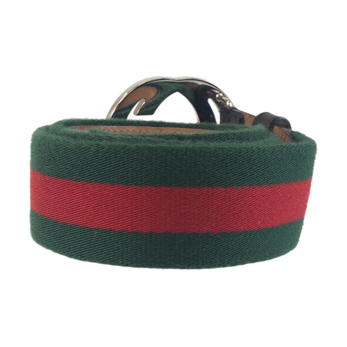 Gucci Belt 411924 Canvas, Leather Green Black Silvermetal Belts Unisex Sherry Line Interlocking