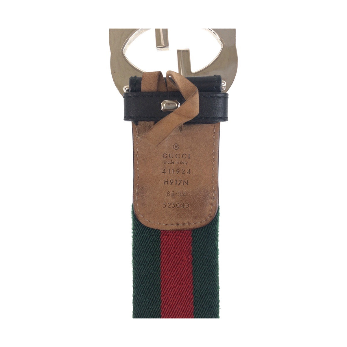Gucci Belt 411924 Canvas, Leather Green Black Silvermetal Belts Unisex Sherry Line Interlocking