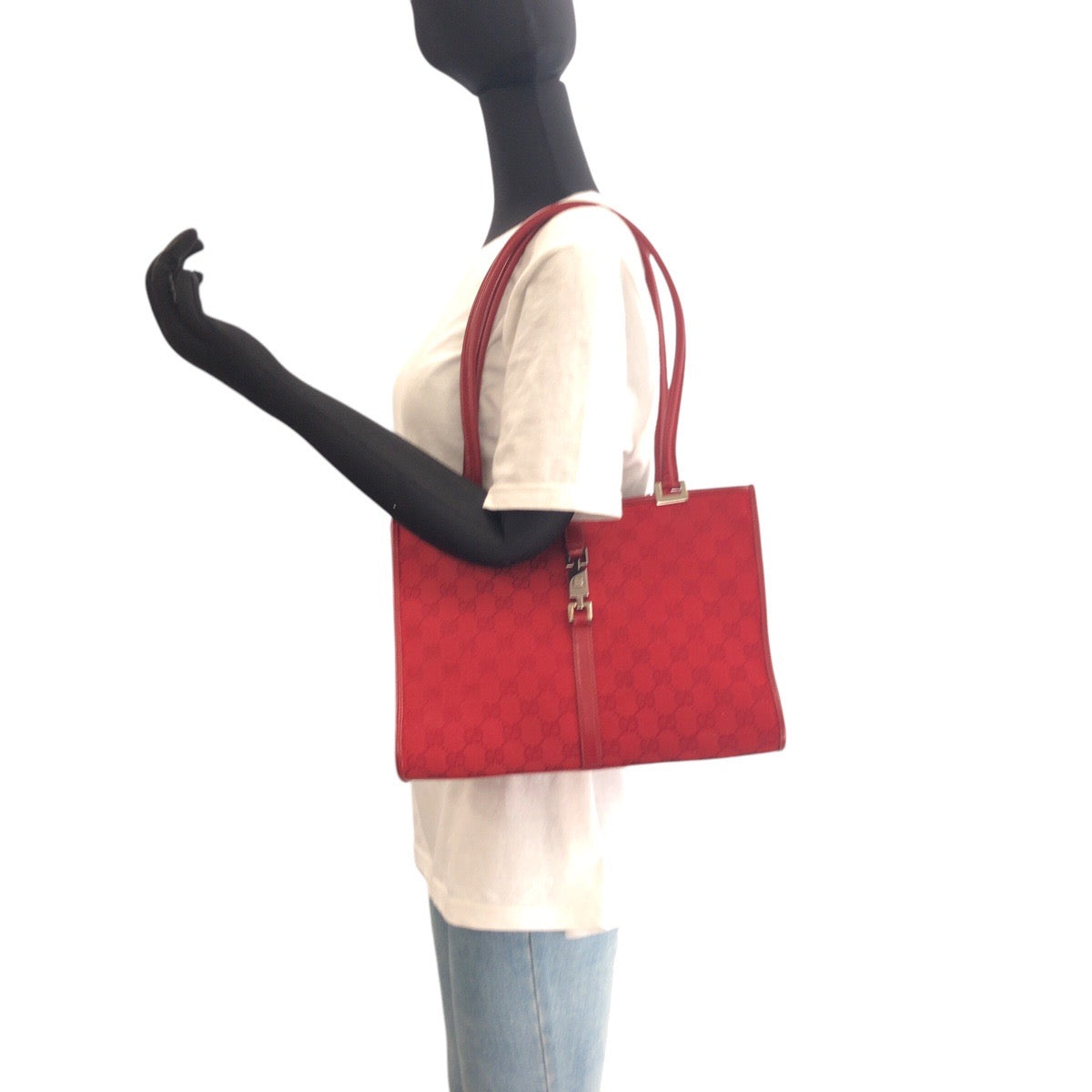 Gucci Shoulder Bag 002 1073 Gg Canvas, Leather Red Silver Metal Shoulder Bag Handbag Jackie Women