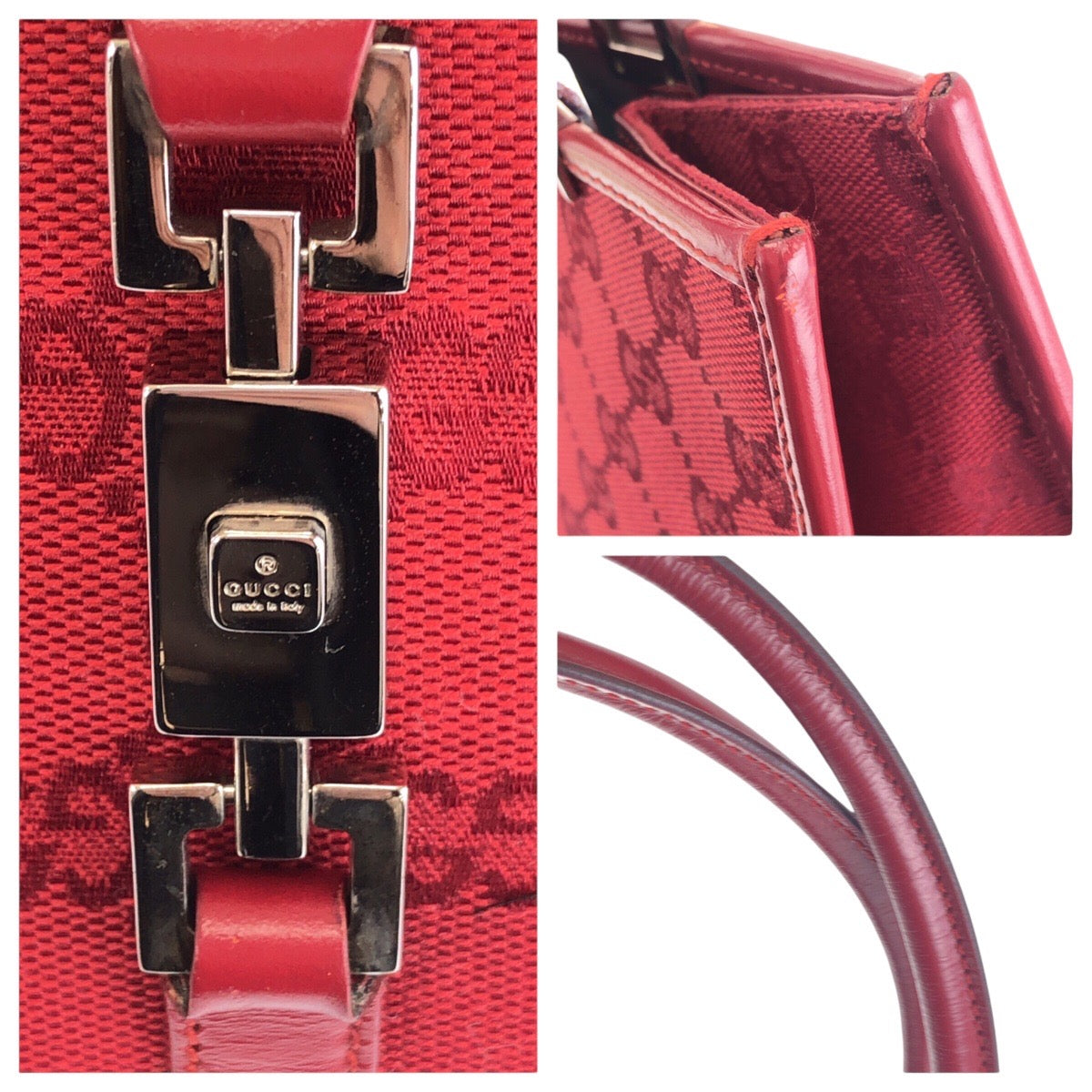 Gucci Shoulder Bag 002 1073 Gg Canvas, Leather Red Silver Metal Shoulder Bag Handbag Jackie Women