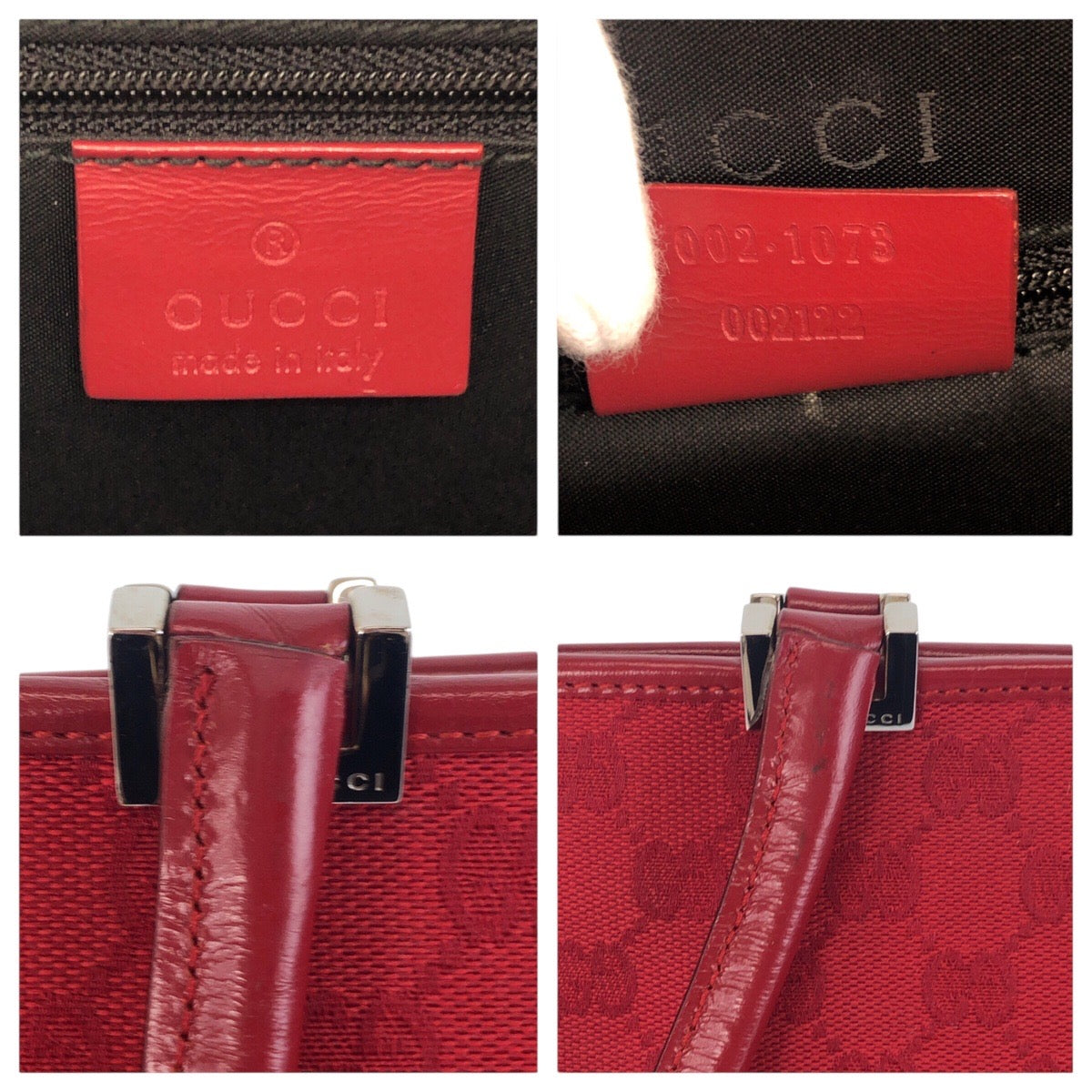 Gucci Shoulder Bag 002 1073 Gg Canvas, Leather Red Silver Metal Shoulder Bag Handbag Jackie Women