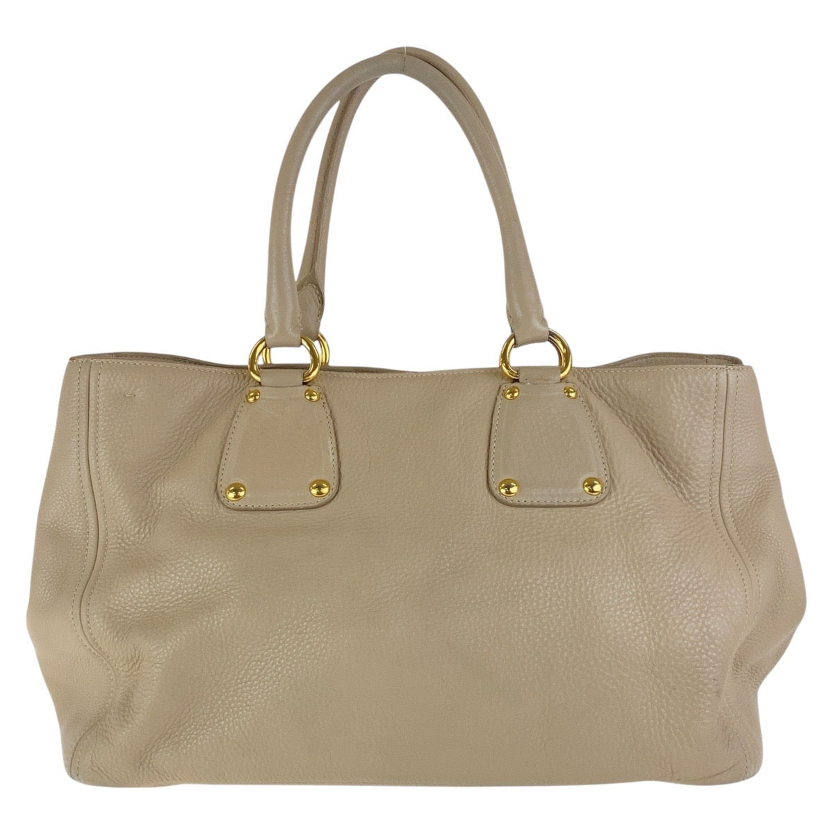 Prada Tote Bag Leather Beige Gold Metal Tote Bag Shoulder Bag 2Way Vitterodino Women