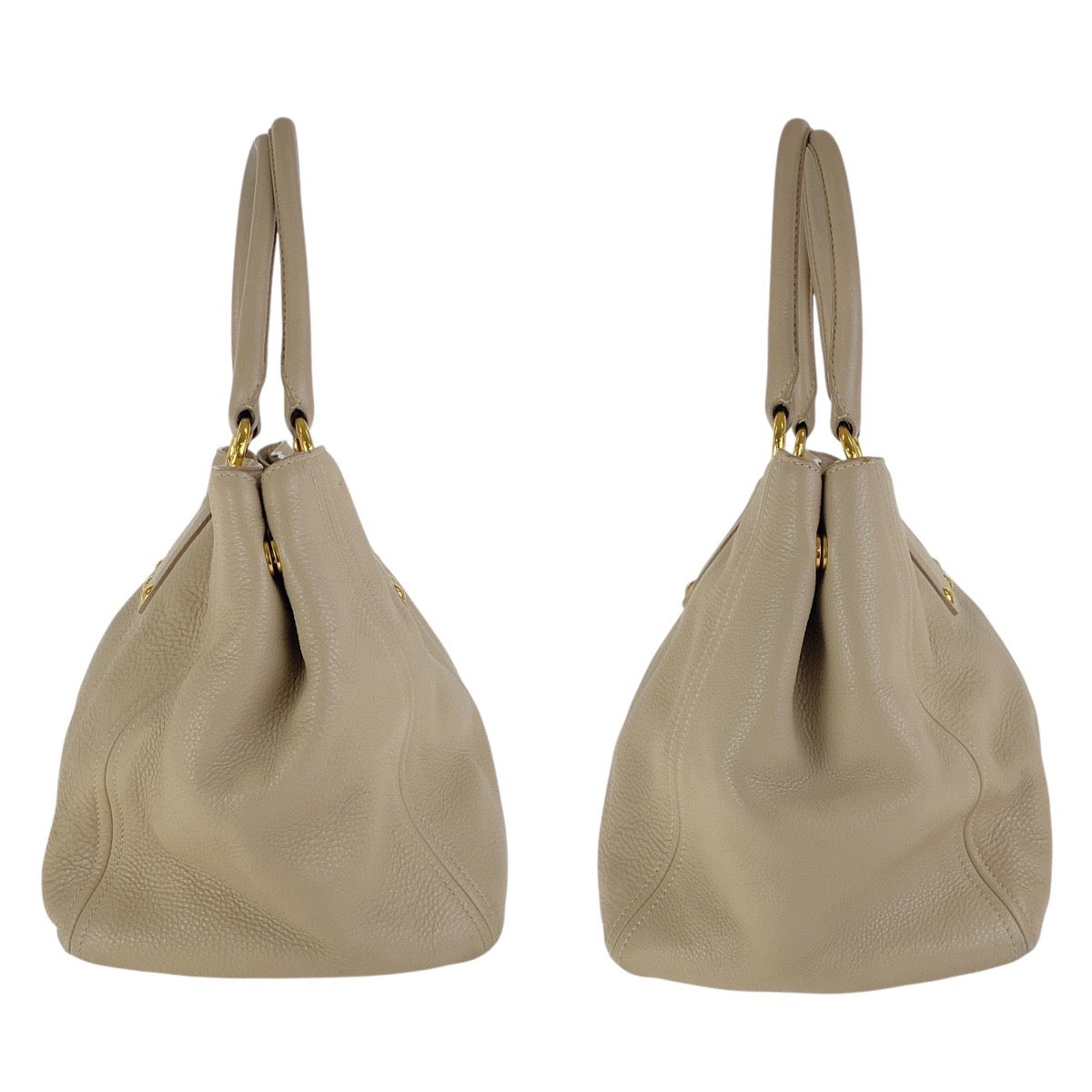 Prada Tote Bag Leather Beige Gold Metal Tote Bag Shoulder Bag 2Way Vitterodino Women